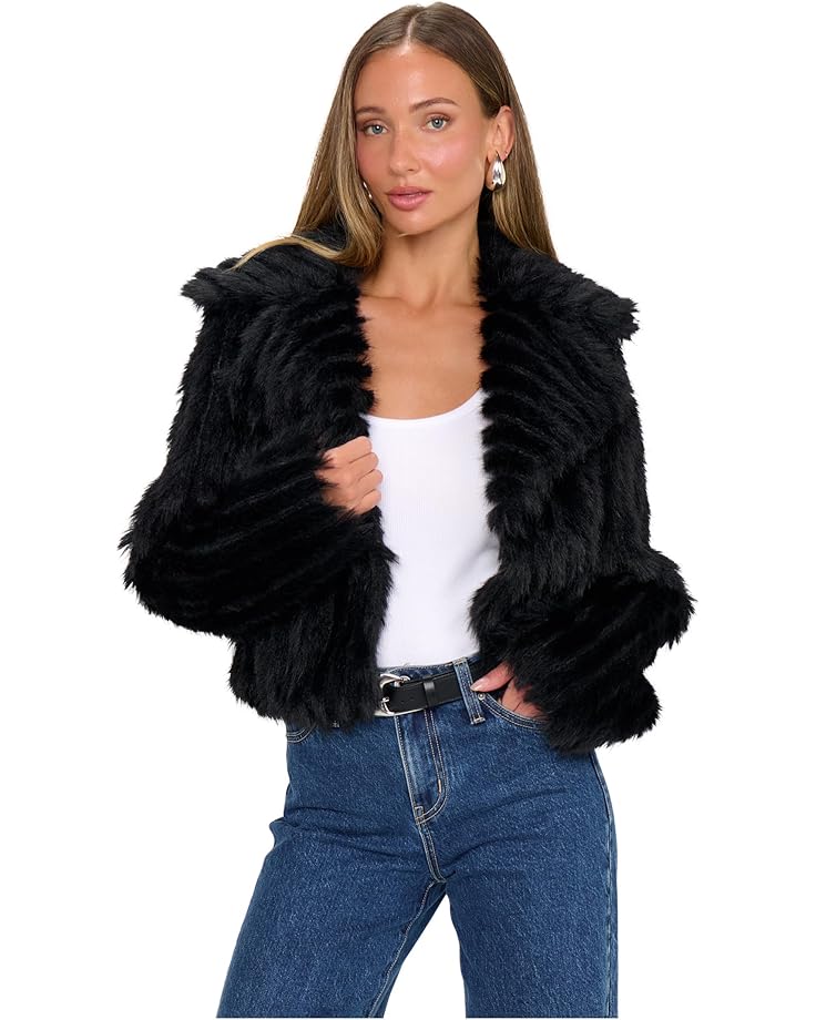 SALT LAKE CITY CROPPED JACKET BLACK FAUX FUR