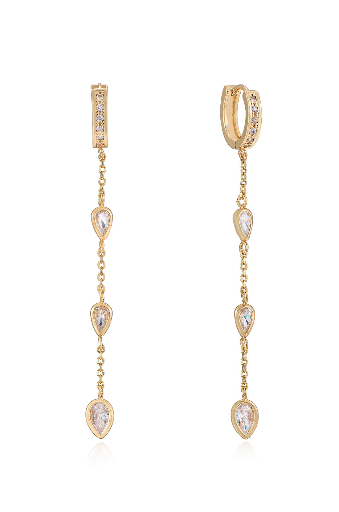 BEZEL CRYSTAL HUGGIE DANGLE EARRINGS