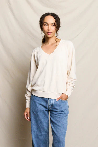 RELAXED FRENCH TERRY V NECK SWEATSHIRT