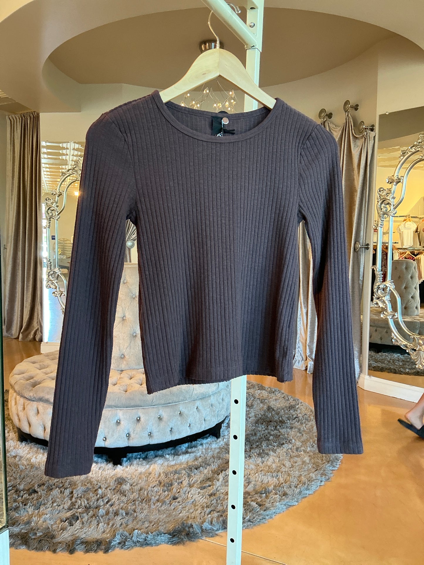 L/S RIB CREWNECK CROP