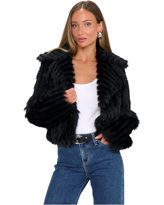 SALT LAKE CITY CROPPED JACKET BLACK FAUX FUR