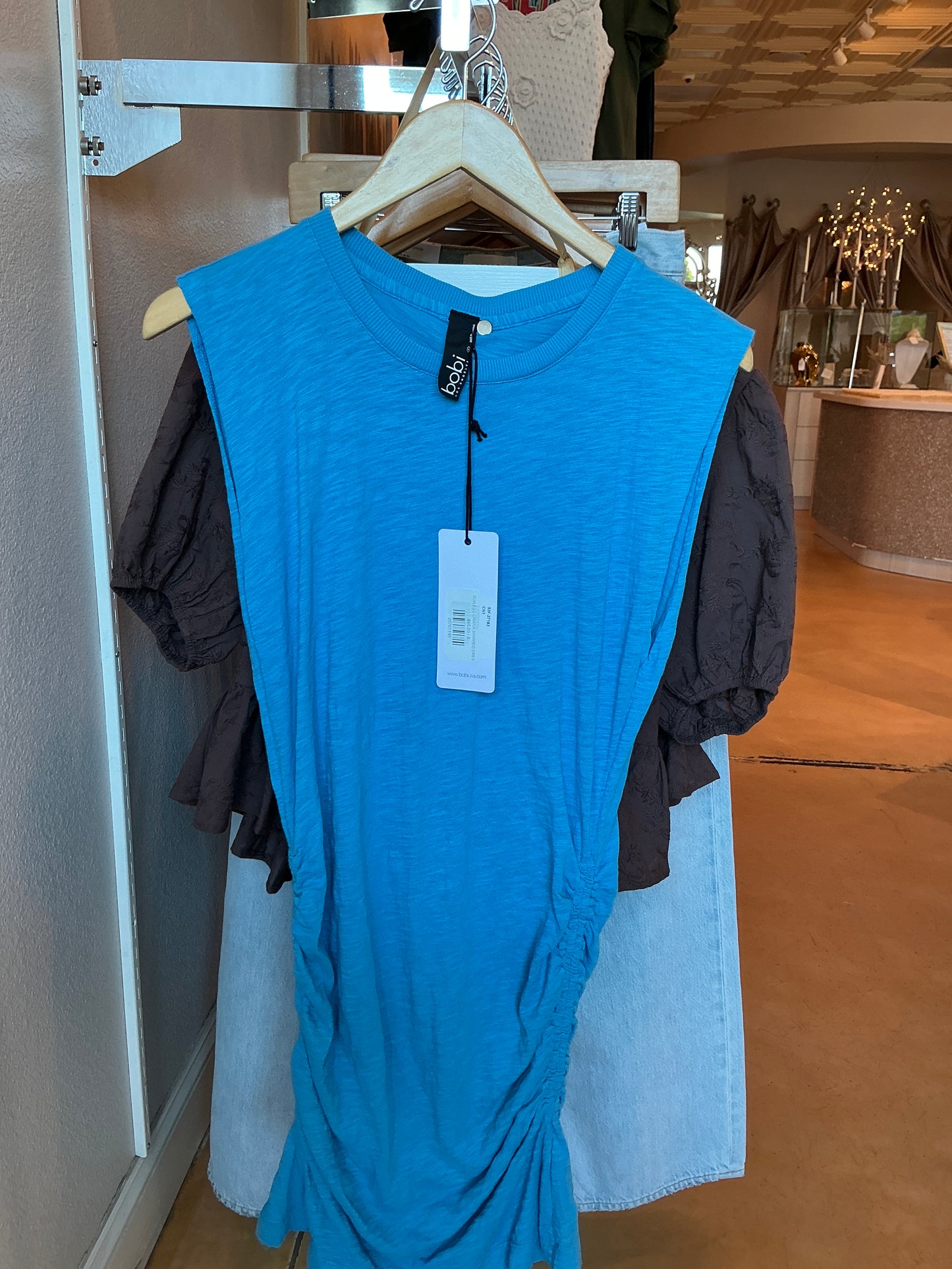 SLVLESS CRWNK SHIRRED DRESS