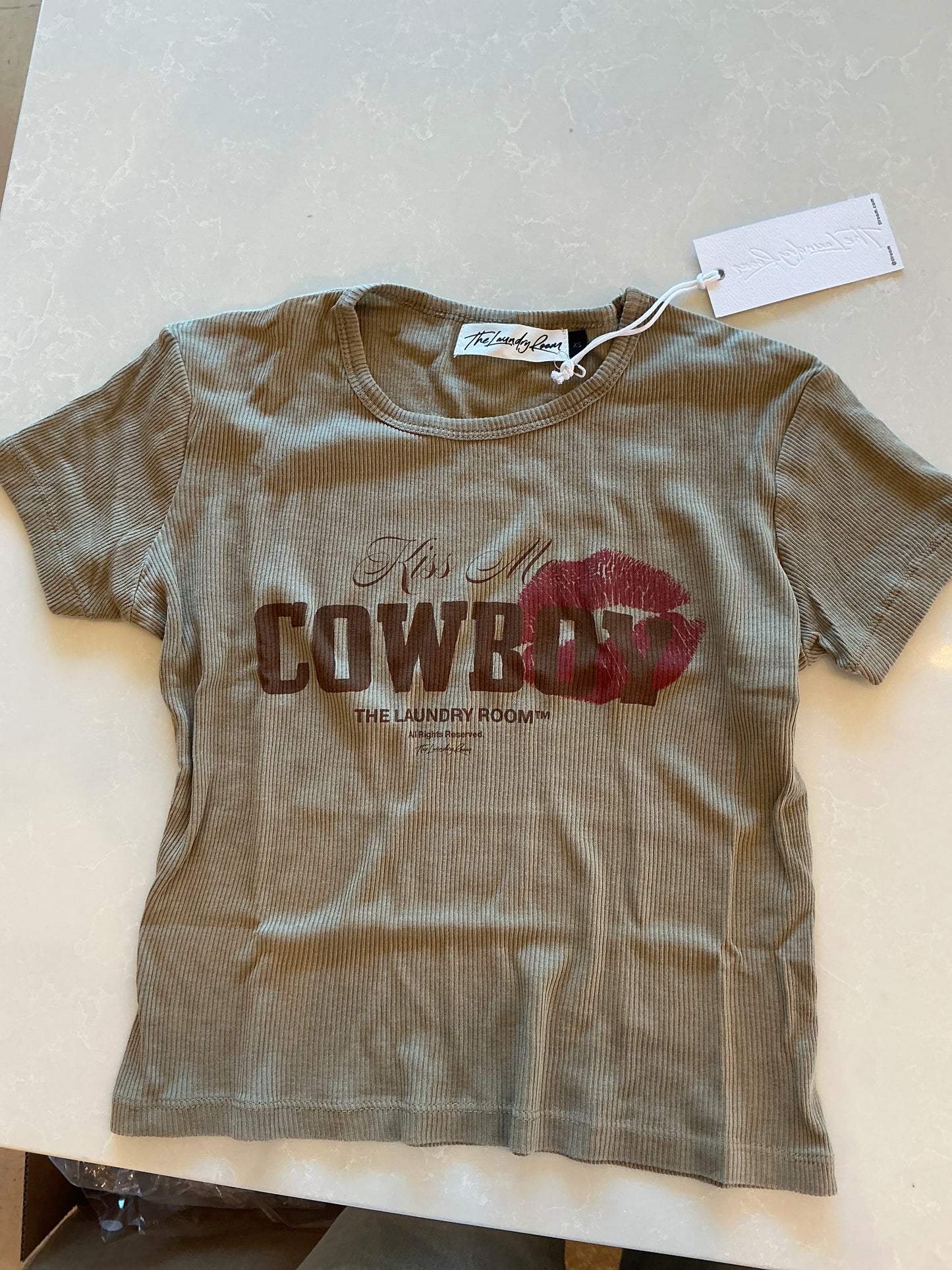 Kiss Me Cowboy- Baby Tee- Camel Gold