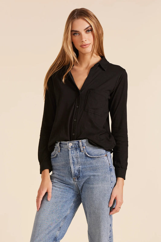 CROPPY BOXY L/S BUTTON FRONT COLLAR TOP