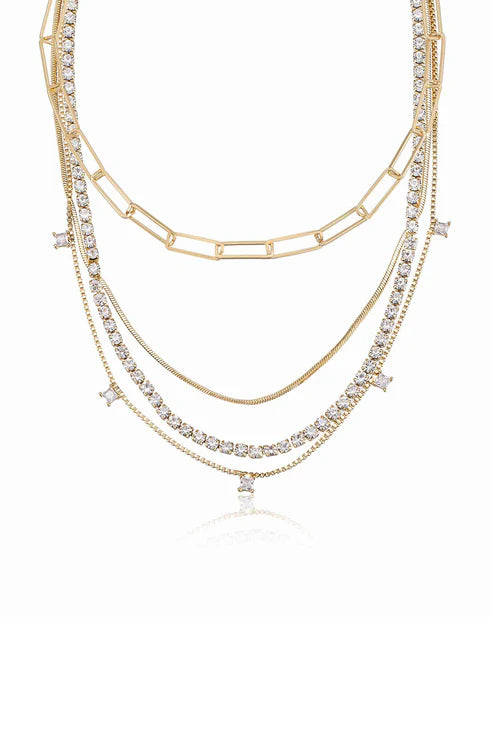 MIXED CHAIN AND CRYSTAL NECKLACE SET