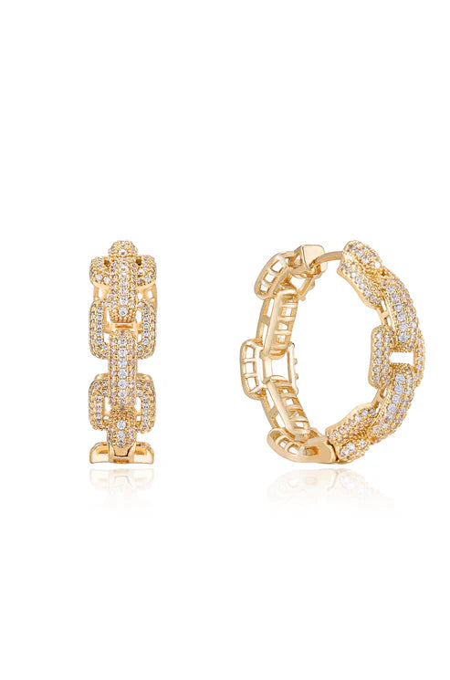 CRYSTAL CHAIN LINK 18K GOLD PLATED HOOPS