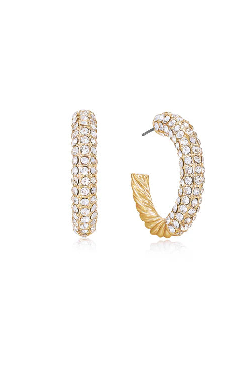 CRYSTAL DOTTED TWISTS 18K GOLD PLATED HOOP EARRINGS