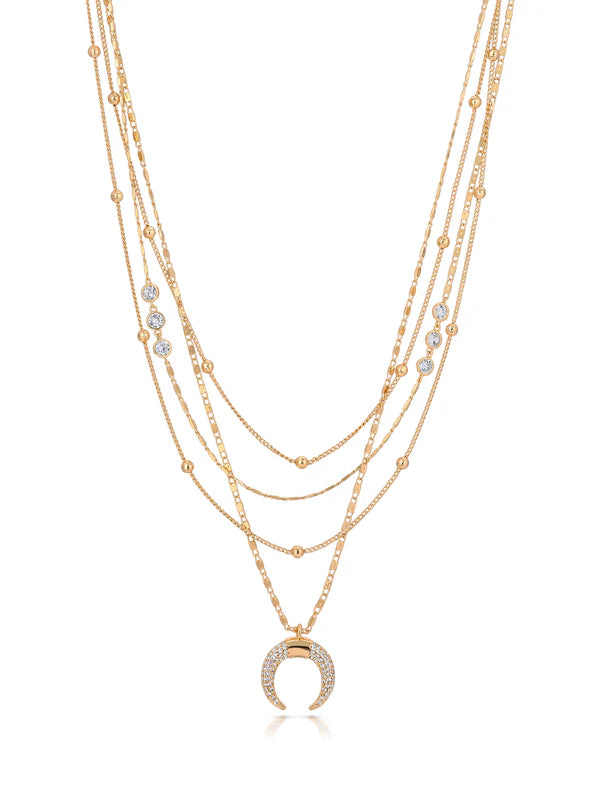 LAYERED GOLD CHAIN & CRESCENT HORN NECKLACE
