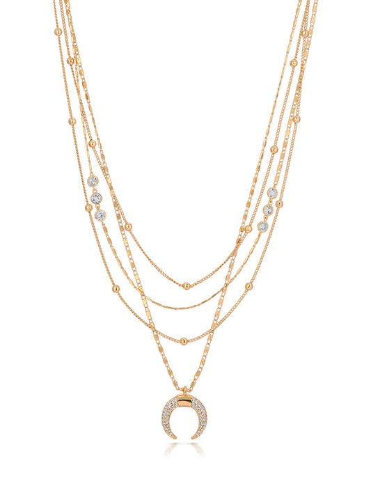 LAYERED GOLD CHAIN & CRESCENT HORN NECKLACE