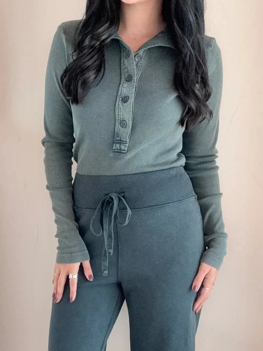 CROP FUNNEL NECK HENLEY