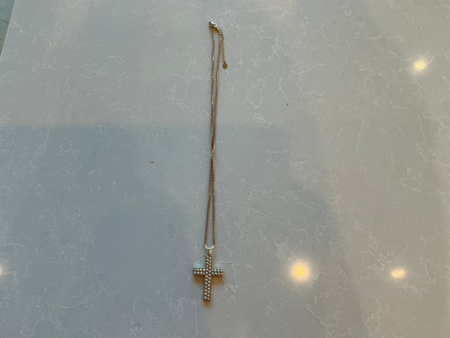 Joy Dravecky pearl cross necklace