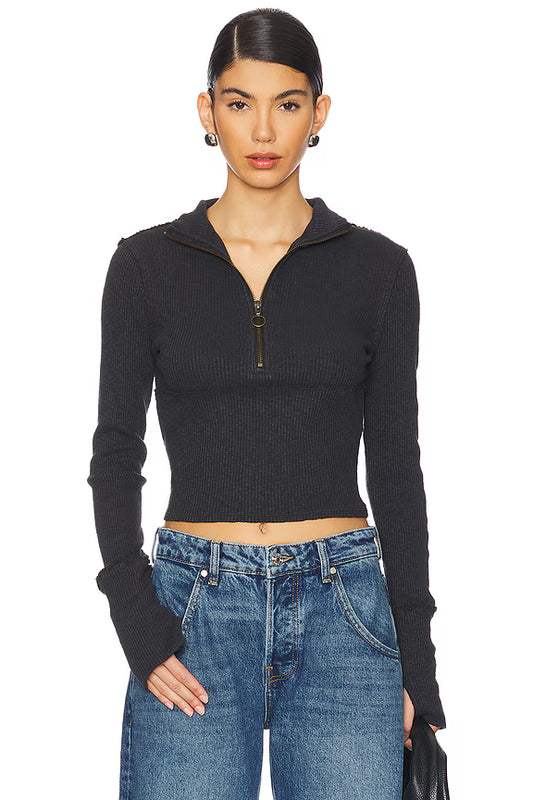 MIDNIGHT 1/2 ZIP IN BLACK