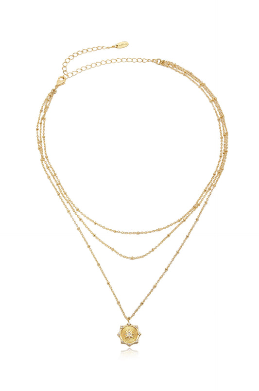Compass keepsake layered necklace