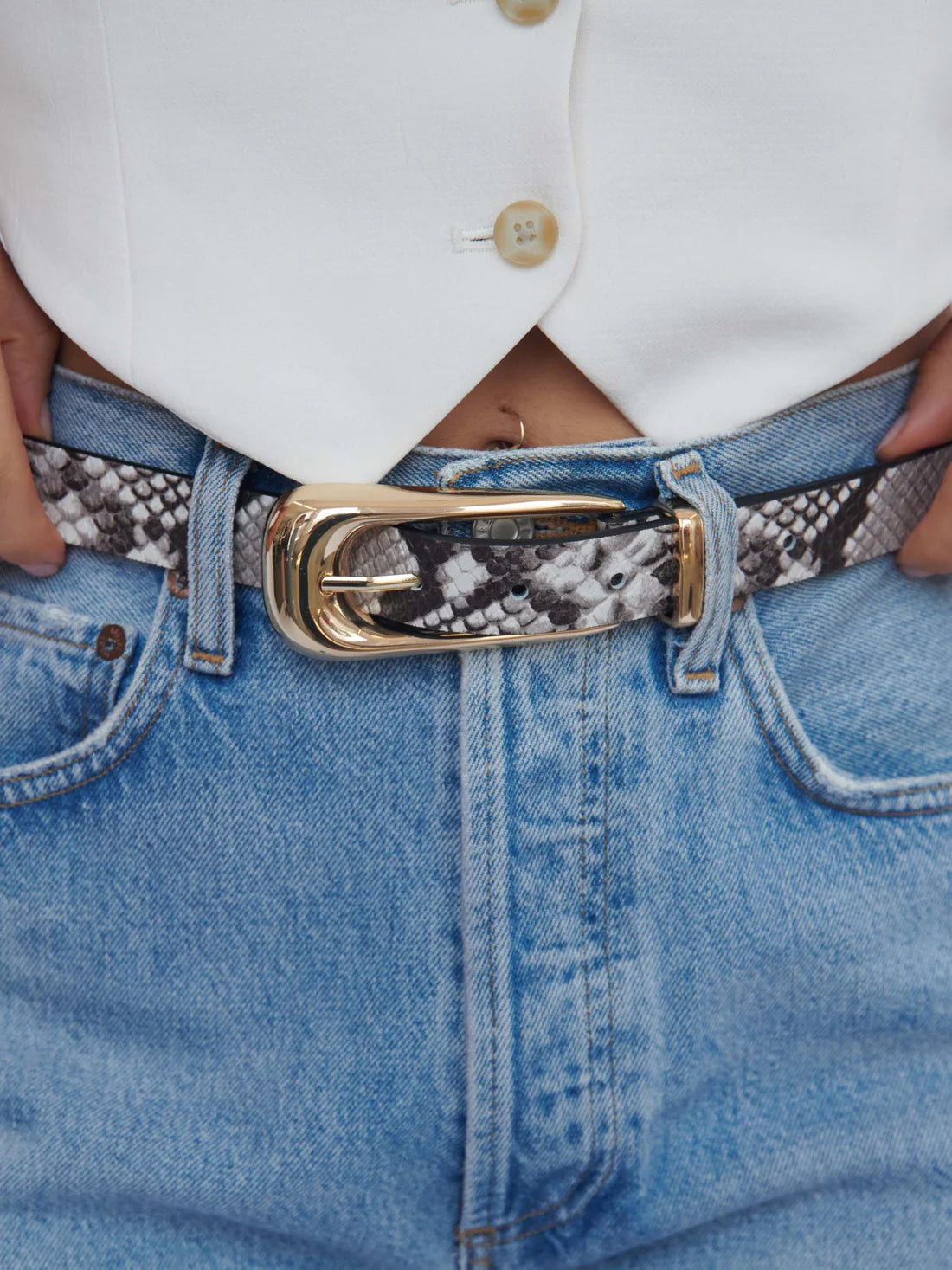 GREY SNAKE SIGNATURE BUCKLE BELT