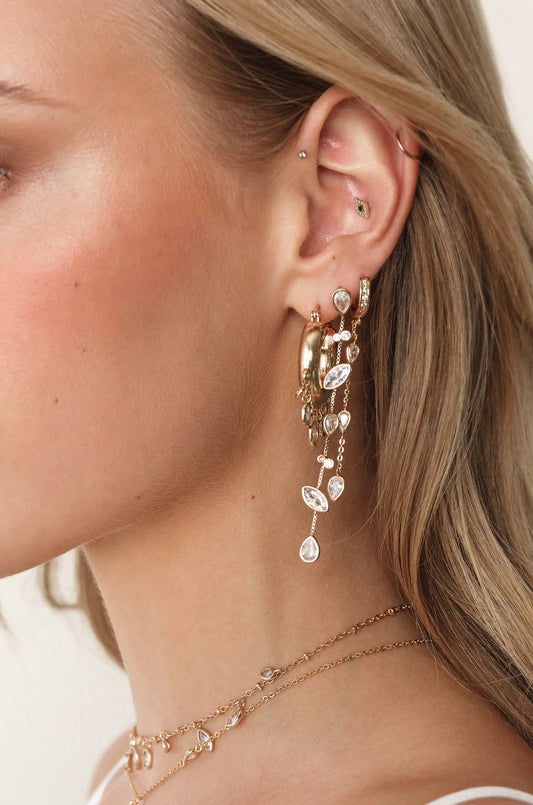 BEZEL CRYSTAL HUGGIE DANGLE EARRINGS