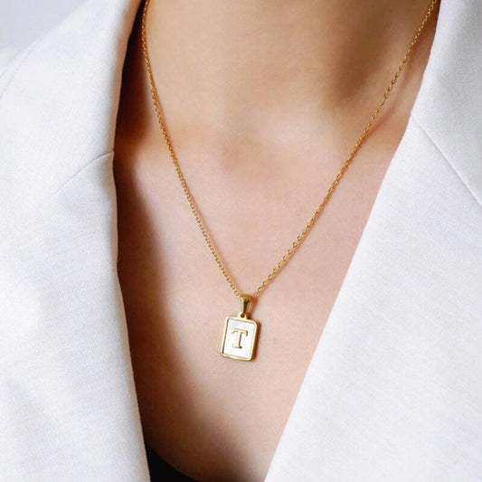 MOTHER OF PEARL INITIAL NECKLACE