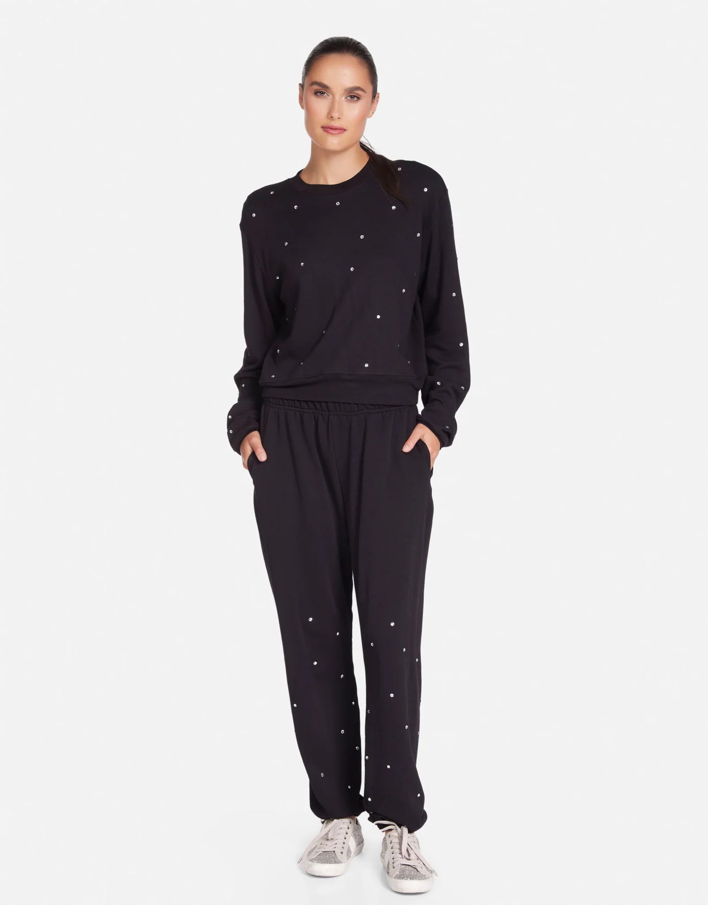 KEEGAB CROP TEE W GOLD STAR STUDS
