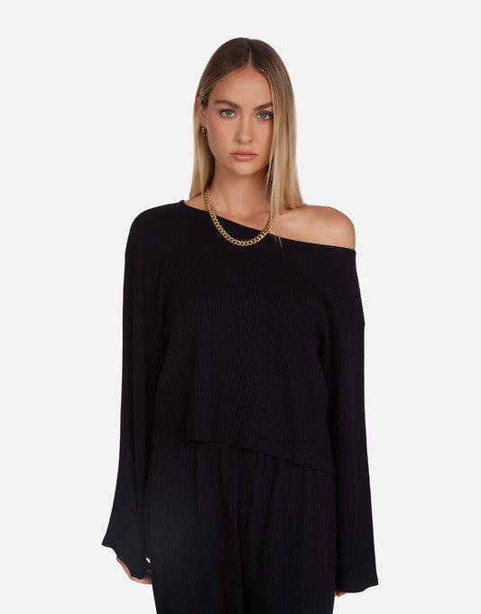 ROLANDO CROP L/S RAW EDGE BOAT NECK
