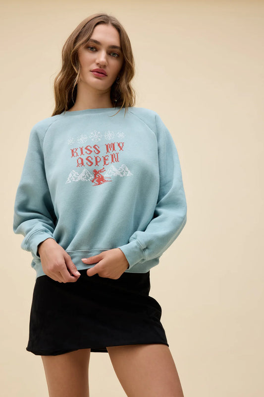 KISS MY ASPEN SHRUNKEN RAGLAN SWEATSHIRT