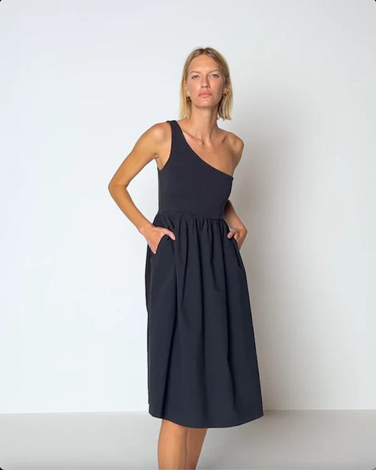 CONNIE ONE SHOULDER SMOCKED DRESS